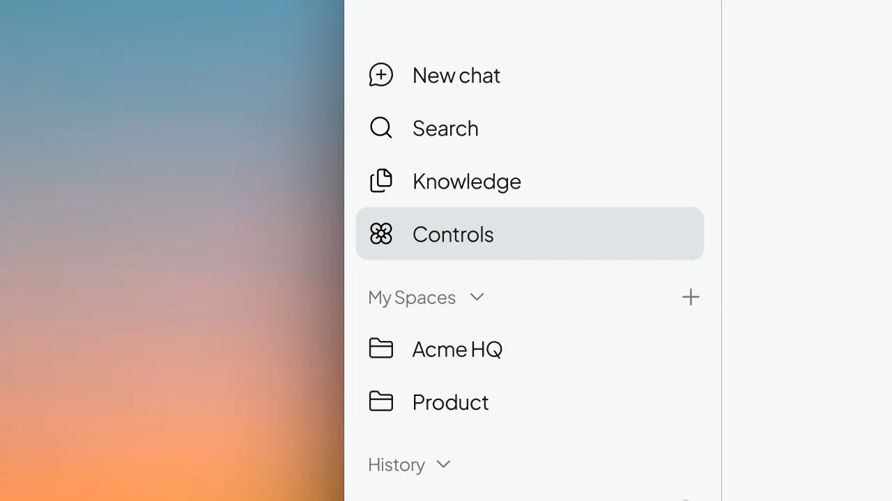 Sidebar with Controls selected